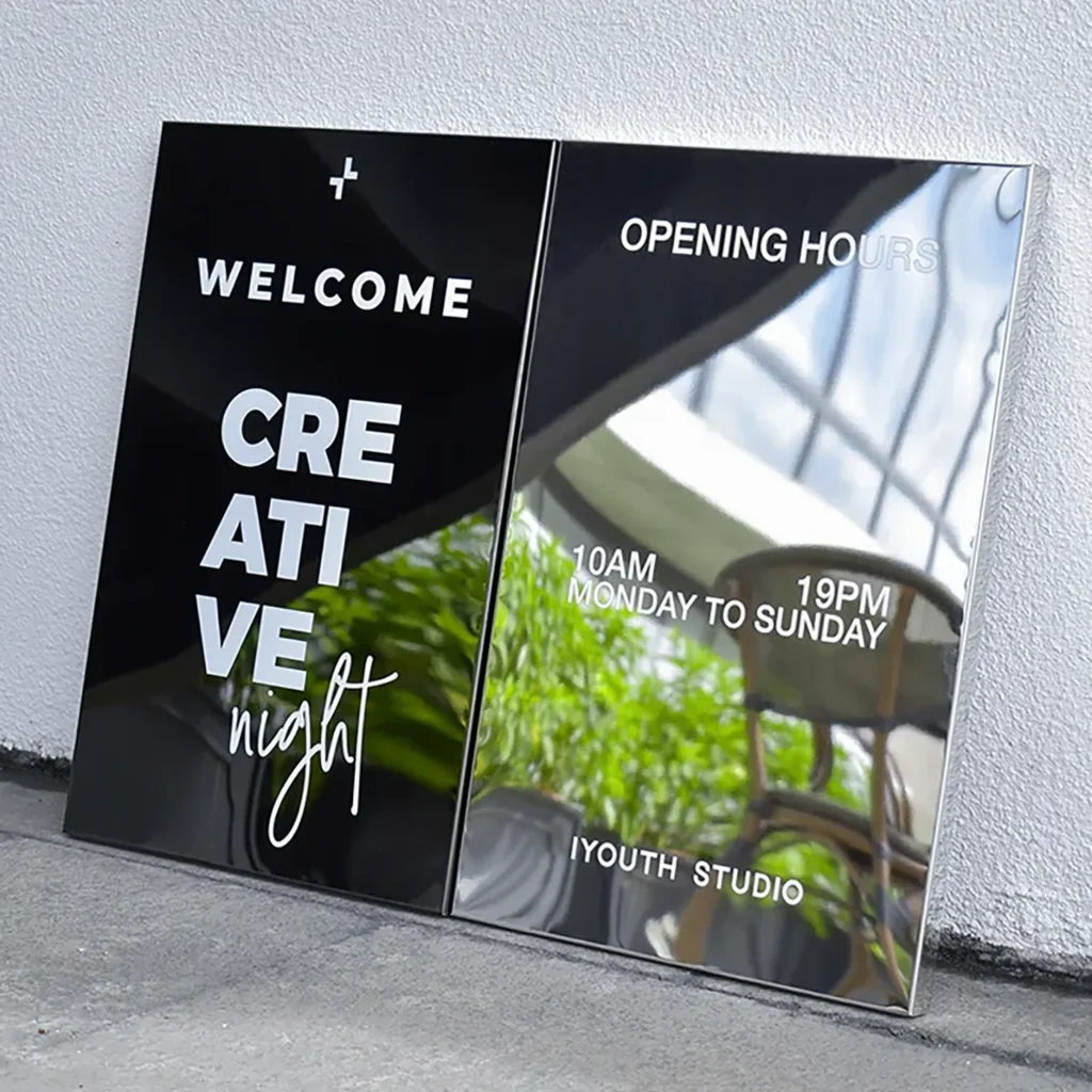 2 metal aluminum mirror signs