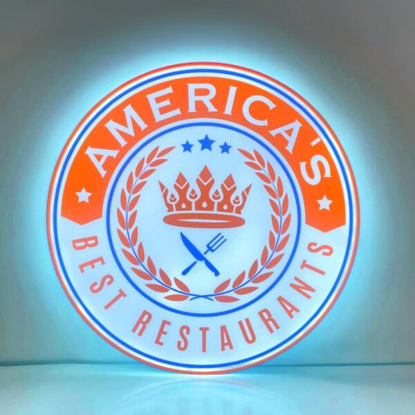 Personalized LED wall art with vibrant light-up logo, perfect for business branding