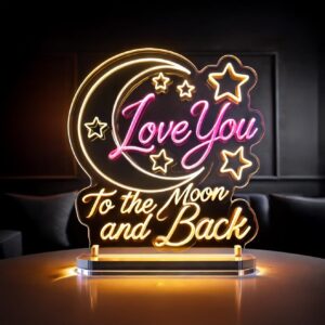 i love you to the moon and back Light Up signs Custom Warm White LED Neon Sign Personalized Gift Wedding for Bedroom, LED Neon Sign