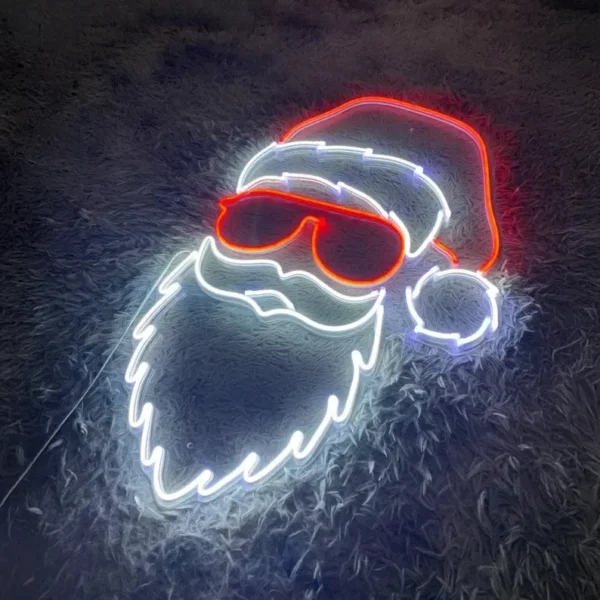 Santa Claus LED neon sign with vibrant red, white, and blue colors, perfect for adding a festive touch to Christmas decor.