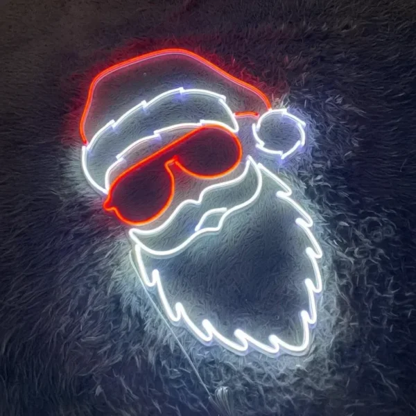 Festive Santa Claus LED neon sign with bright red, white, and blue lights, perfect for creating a cheerful holiday atmosphere.